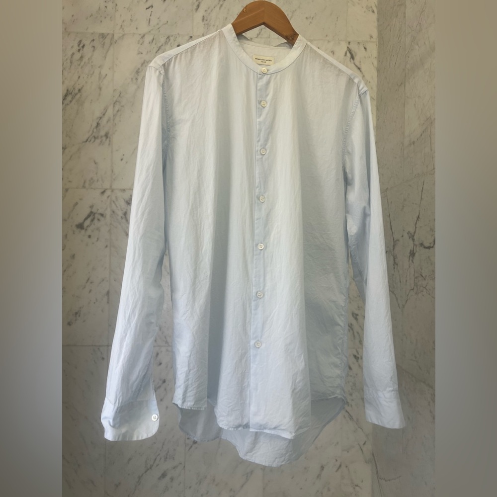 Dries van Noten light blue light cotton banded collar Long sleeve shirt size 52
